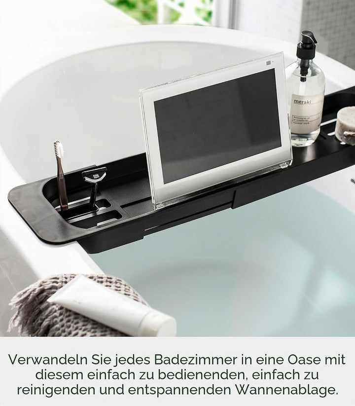 Extendable bathtub tray - Tower - black Schwarz, Schwarz
