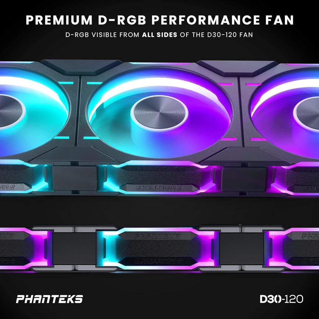 PHANTEKS D30 PWM Reverse Airflow D-RGB Lüfter - 120mm, schwarz 1 Stück - Reverse Black, 1 Stück - Re