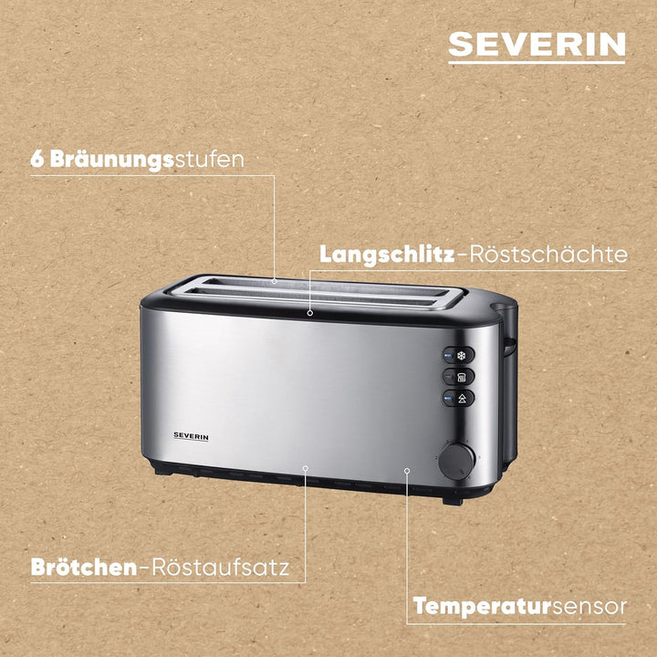 SEVERIN Automatik-Langschlitztoaster, Toaster mit Brötchenaufsatz, hochwertiger Edelstahl Toaster mi