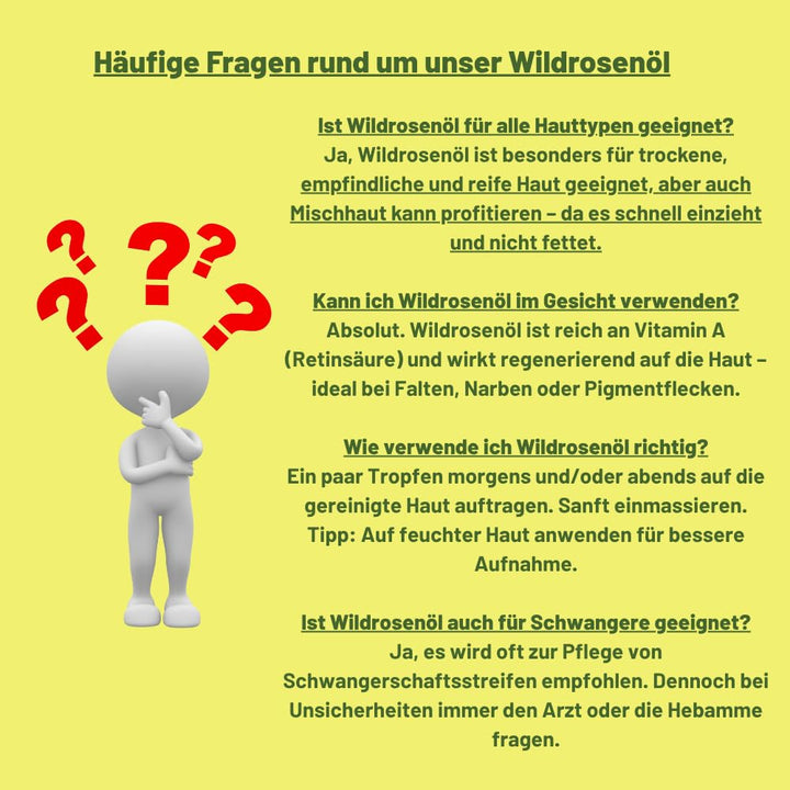 Wildrosenöl Bio 100ml – Kaltgepresst &amp; 100% naturrein – Rosa Canina – Pflegeöl in lichtgeschützter B
