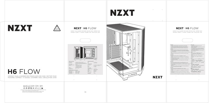 NZXT H6 Flow | CC-H61FW-01 | Kompaktes Mid-Tower Gehäuse mit zwei Kammern | Glaspaneele mit Panorama