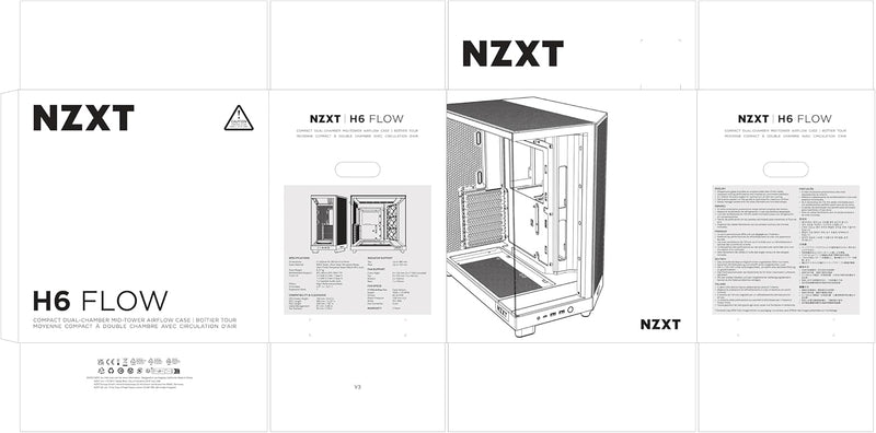 NZXT H6 Flow | CC-H61FW-01 | Kompaktes Mid-Tower Gehäuse mit zwei Kammern | Glaspaneele mit Panorama