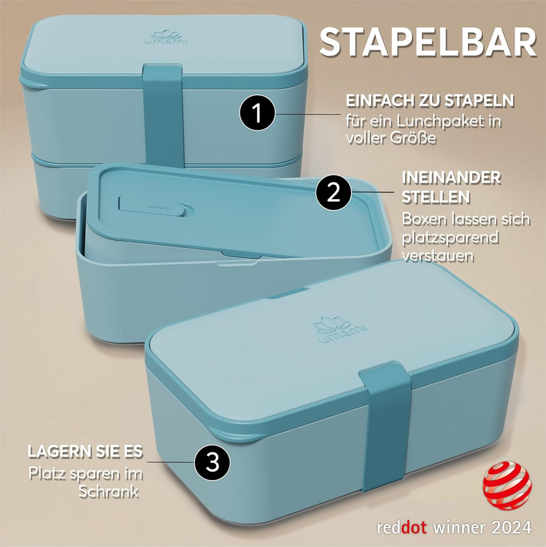 Umami Lunchbox Erwachsene, Verschachtelbar Auslaufsichere Bento Box mit 4 Bestecke & Fächern, Brotdo