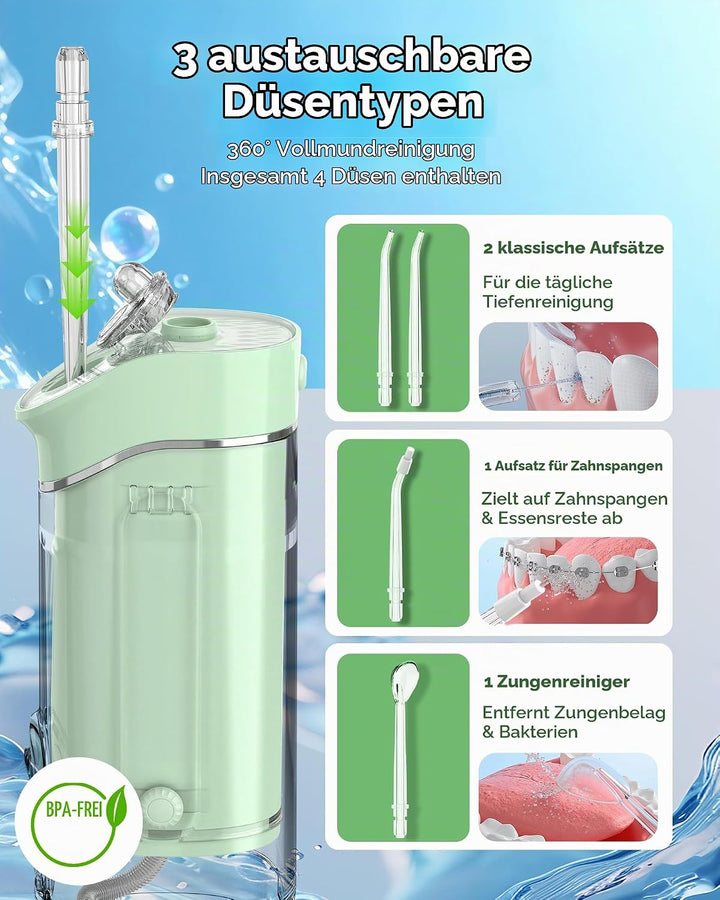 Reise Munddusche Kabellos Tragbarer: Wasserflosser Ultra Kompakt, Oral Irrigator mit 180ML Wassertan