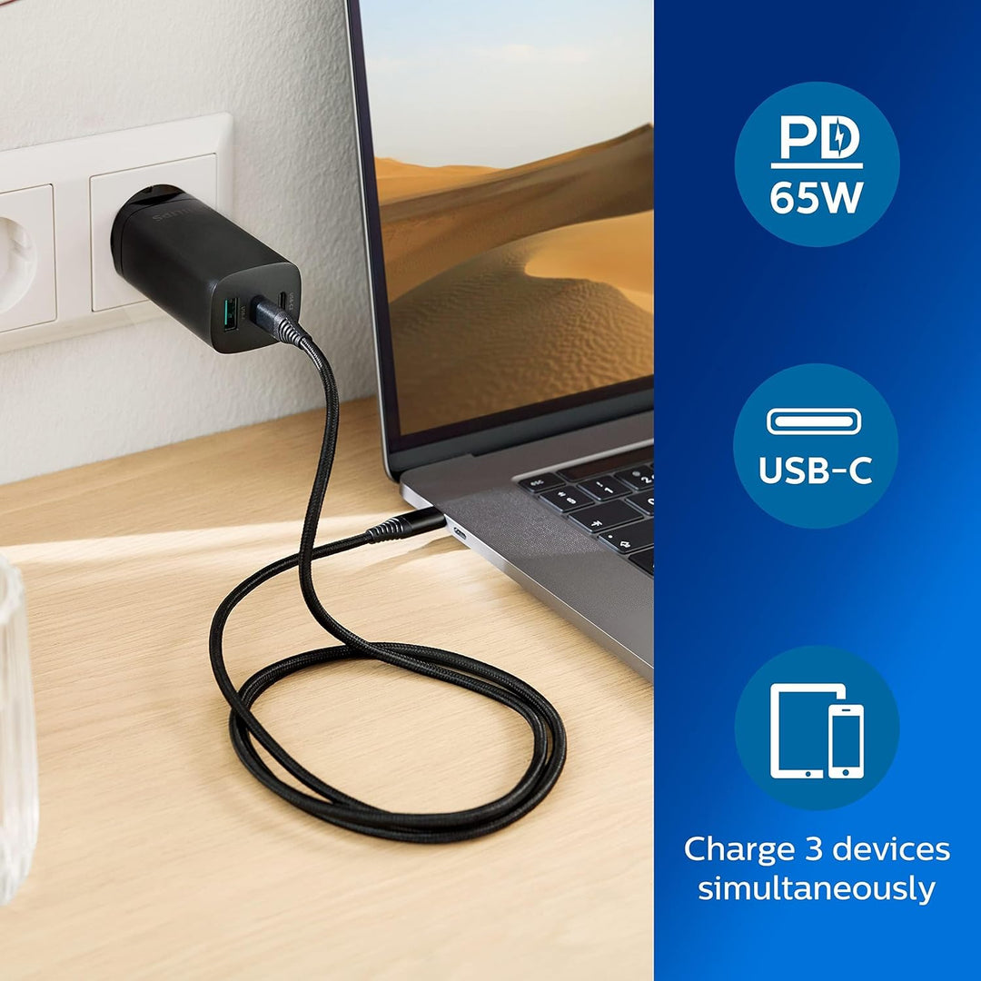 PHILIPS DLP2681/12 - Netzladegerät mit 65W Ausgangsleistung - USB-A- und USB-C-Zweifachausgang - Sch