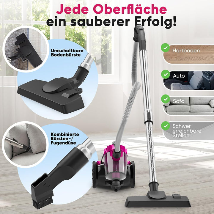 Proficare, Bodenstaubsauger ohne Beutel, 700 W, Rosa, PC-BS3134-Pink, HEPA-Filtration, Teleskoprohr,