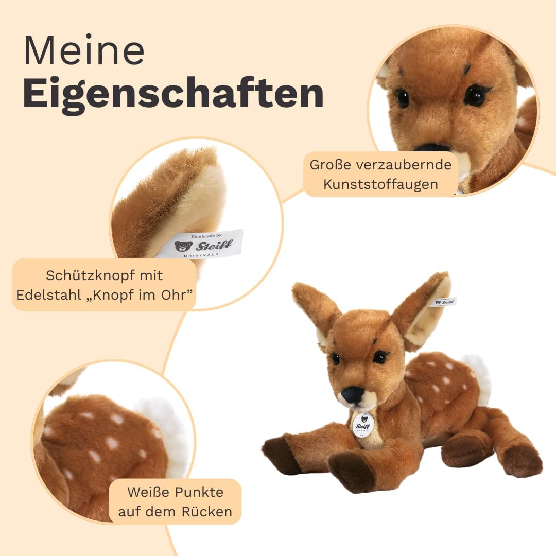 Steiff 070433 35 braun liegend Kuscheltier Rieke Schlenker-Rehkitz, 35 cm, Braun