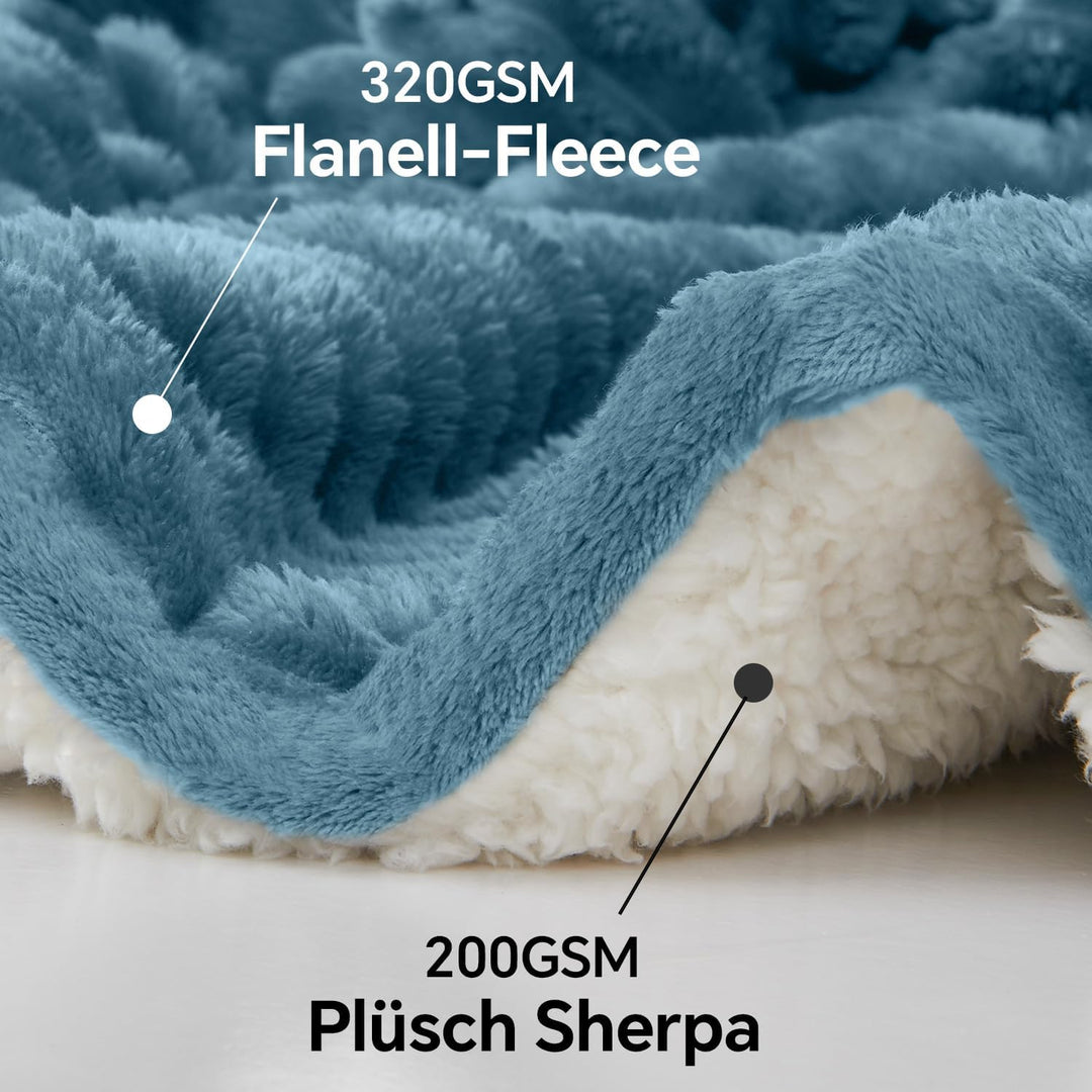 BEDELITE warme Decke Sherpa Kuscheldecke Flauschig Hellblau 150x200 | dicke Deko Fleecedecke, Cord Ü