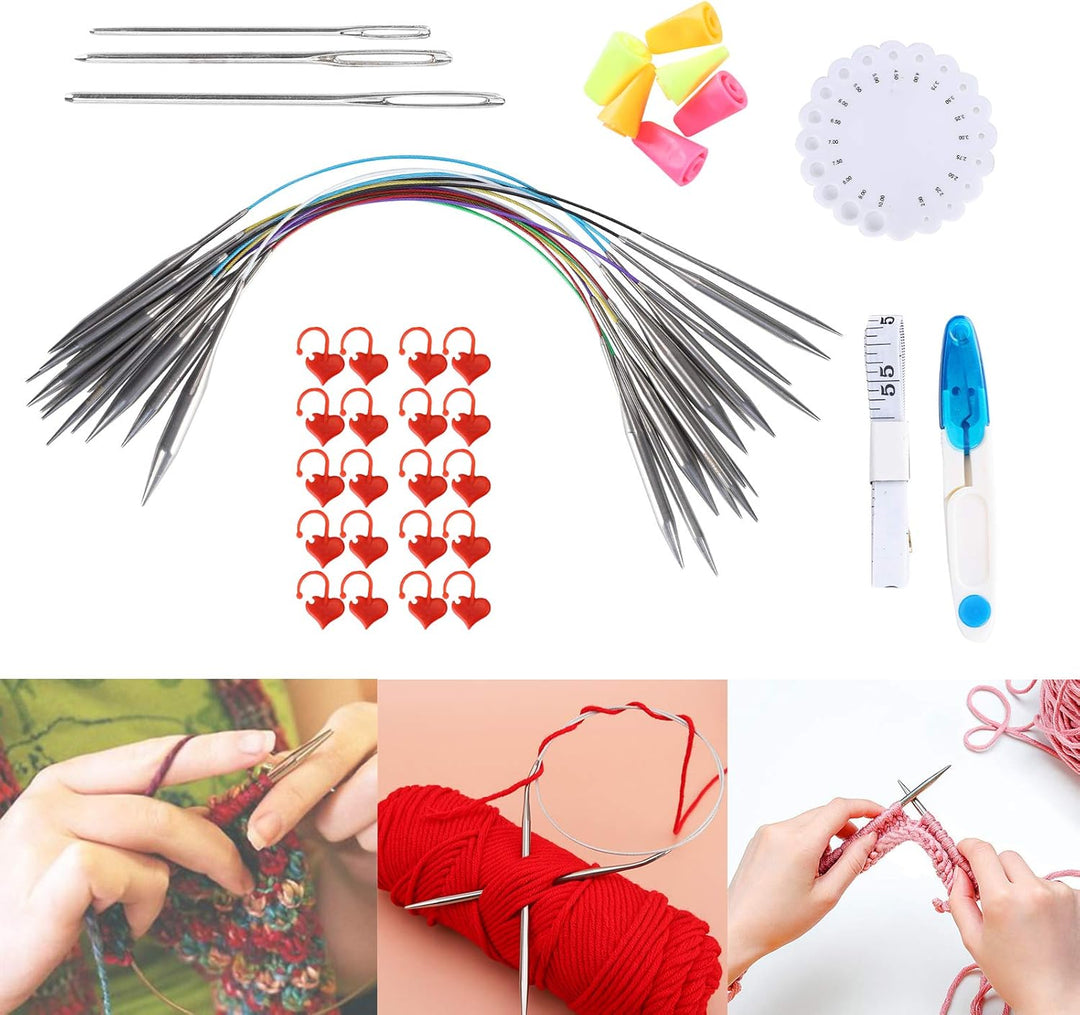 Stricknadelset, kreisförmige farbige Schlauchstricknadel Doppelspitzgewebegarnset 14 Grössen: 2,25 m