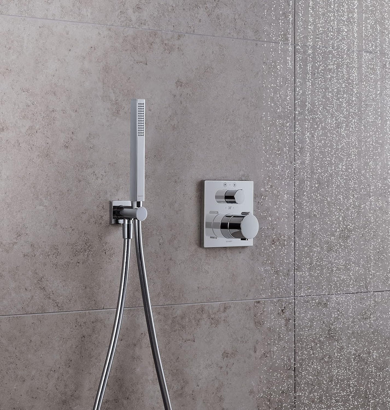 Duravit wassersparende Stabbrause, Duschkopf mit Strahlart Rain, Duschbrause eckig, Handbrause mit w