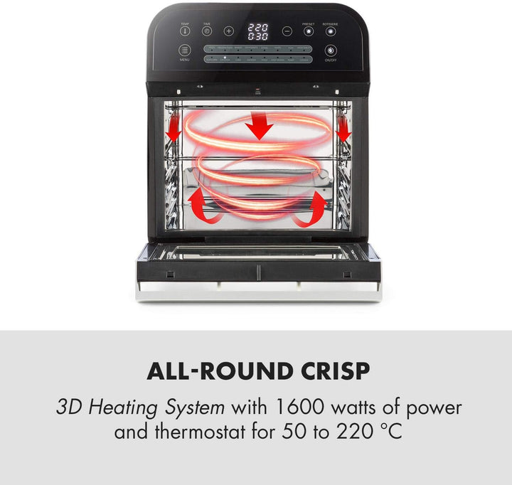 Klarstein AeroVital Cube - Heissluftfritteuse, Heissluftgarer, Airfryer ohne Öl, 50 bis 220 °C, Heis