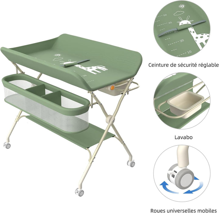 OHMG klappbare Wickelkommode Wickeltisch, Baby Wickelkombi, mit Wickelauflage Sicherheitsgurt und Ab