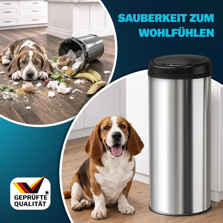 Monzana® Mülleimer Küche mit Deckel Sensor 30L Edelstahl USB Ladekabel Berührungslos Hygienisch Papi