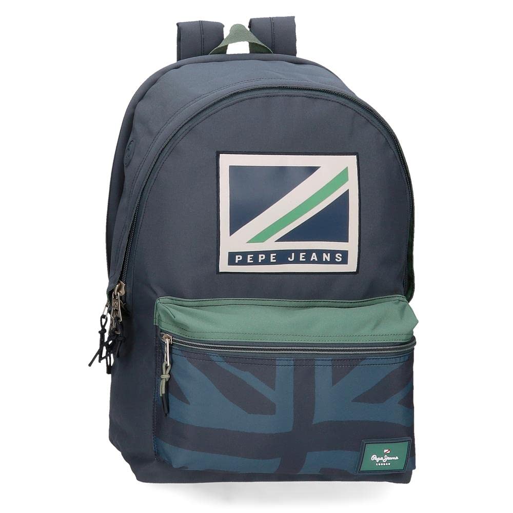 Pepe Jeans Tom Schulrucksack mit Zwei Fächern Blau PC-Rucksack, PC-Rucksack