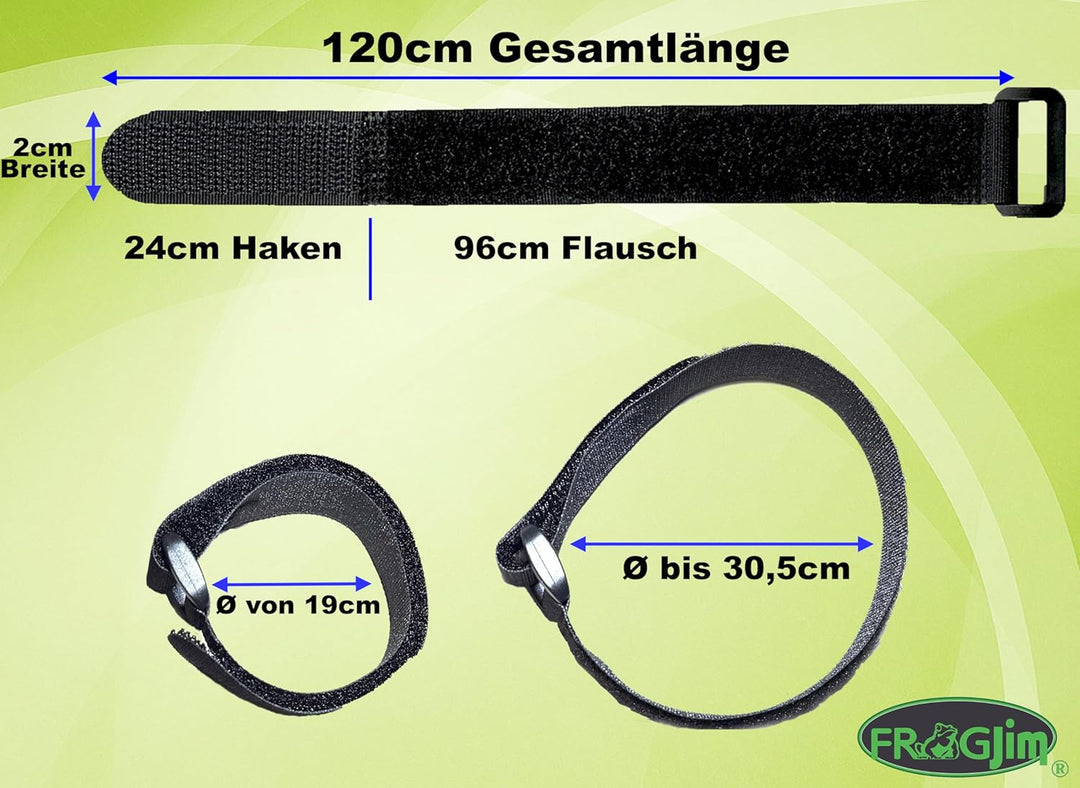 5x Klett Kabelbinder 120 cm - schwarz mit Schnalle - wiederverschliessbares Klettband 120cm mit Öse