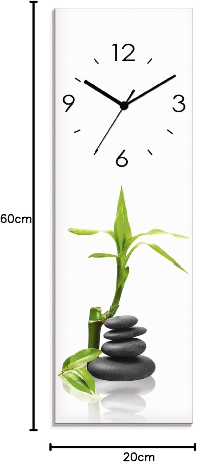 ARTLAND Wanduhr ohne Tickgeräusche Glas Funkuhr 20x60 cm Rechteckig Lautlos Asiatische Motive Zen St