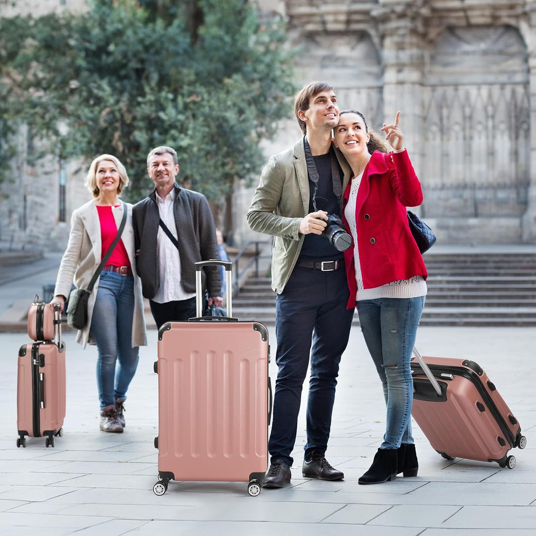 LEADZM Kofferset 4 teilig, Reisekoffer Set mit Kosmetikkoffer und Eckenschutz, Koffer Set Hartschale
