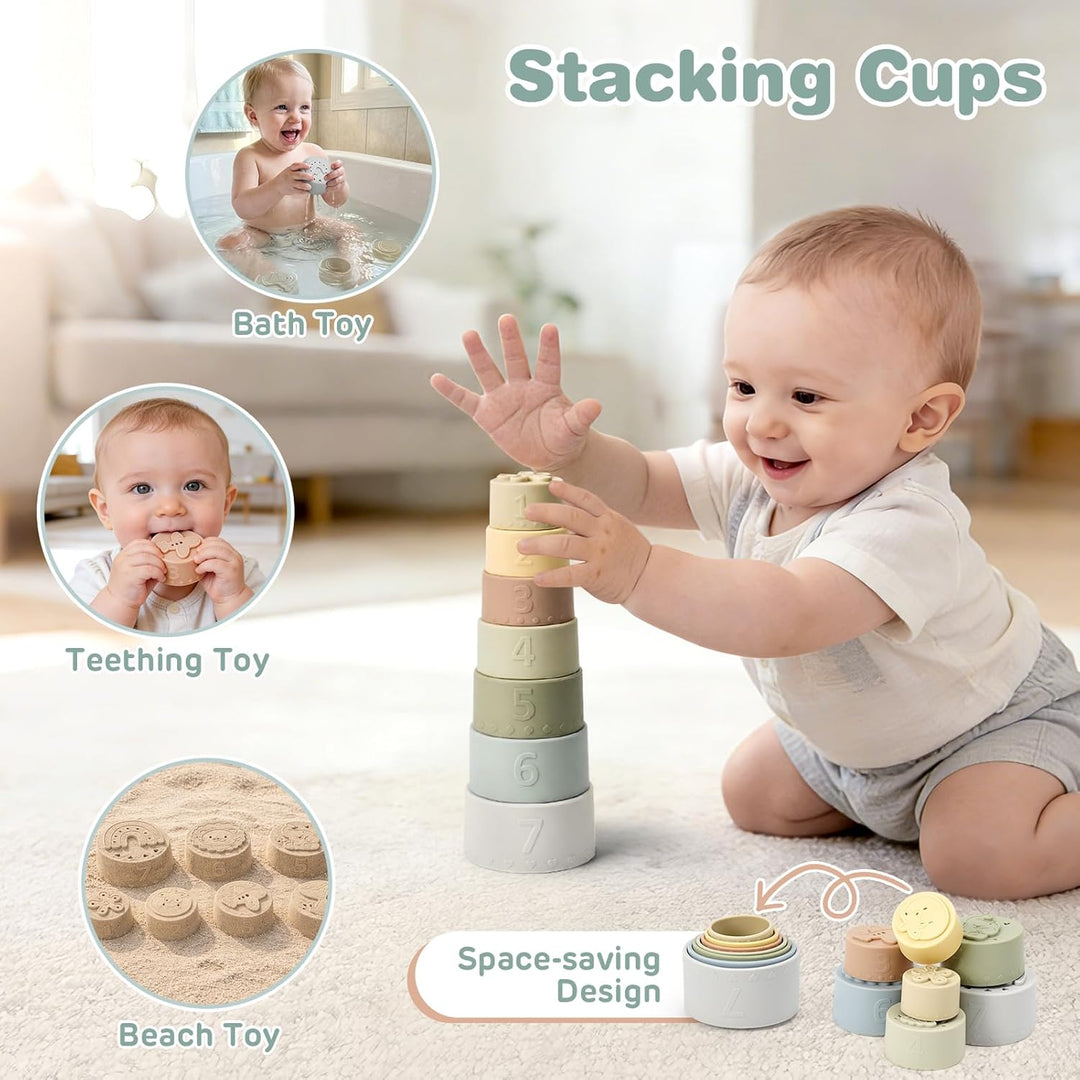 Vanplay Babyspielzeug ab 6 Monate, Montessori Spielzeug Baby 4 IN 1 Motorikspielzeug, Stapelbecher,