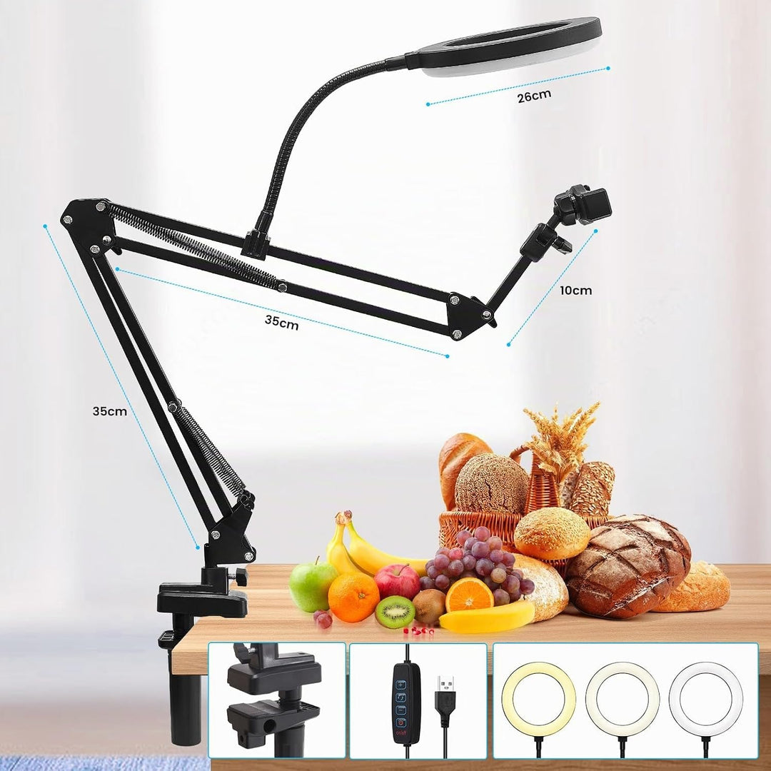 Stativ Handy mit Ringlicht,10 Zoll LED Ringlicht mit Stativ Handy, Overhead Kamera Ständer,Dimmbare