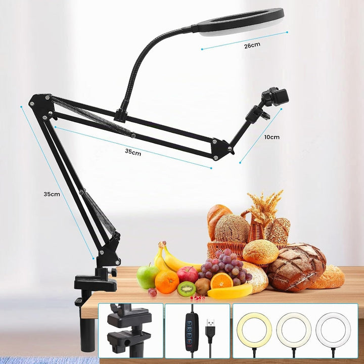 Stativ Handy mit Ringlicht,10 Zoll LED Ringlicht mit Stativ Handy, Overhead Kamera Ständer,Dimmbare