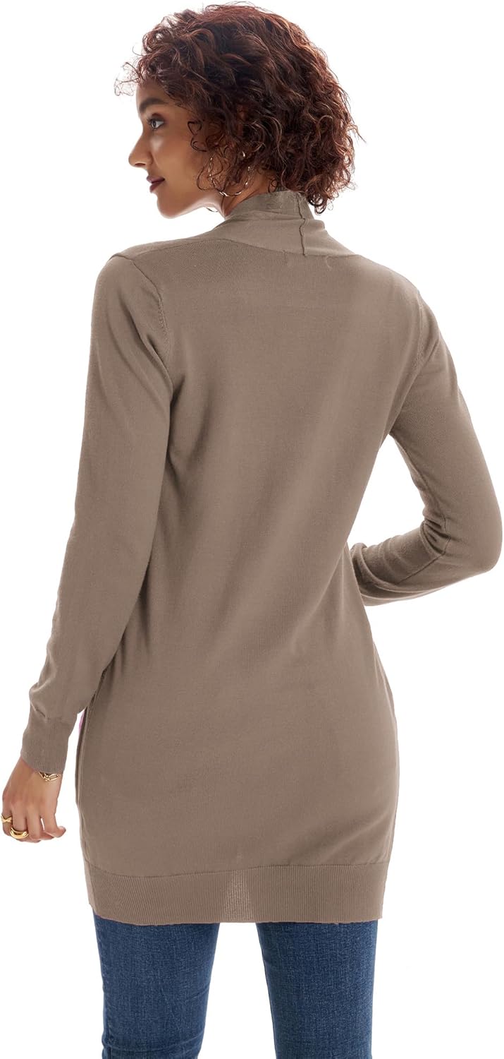 GRACE KARIN Damen Langarm Offene Strickjacke Lang Strickmantel Casual High Stretchy Cardigan mit Tas