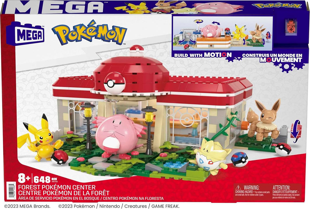 Mega Pokémon Bauset, 648 Teile, mit Pikachu, Chaneira, Evoli und Togepi, Bauspielzeug für Kinder und