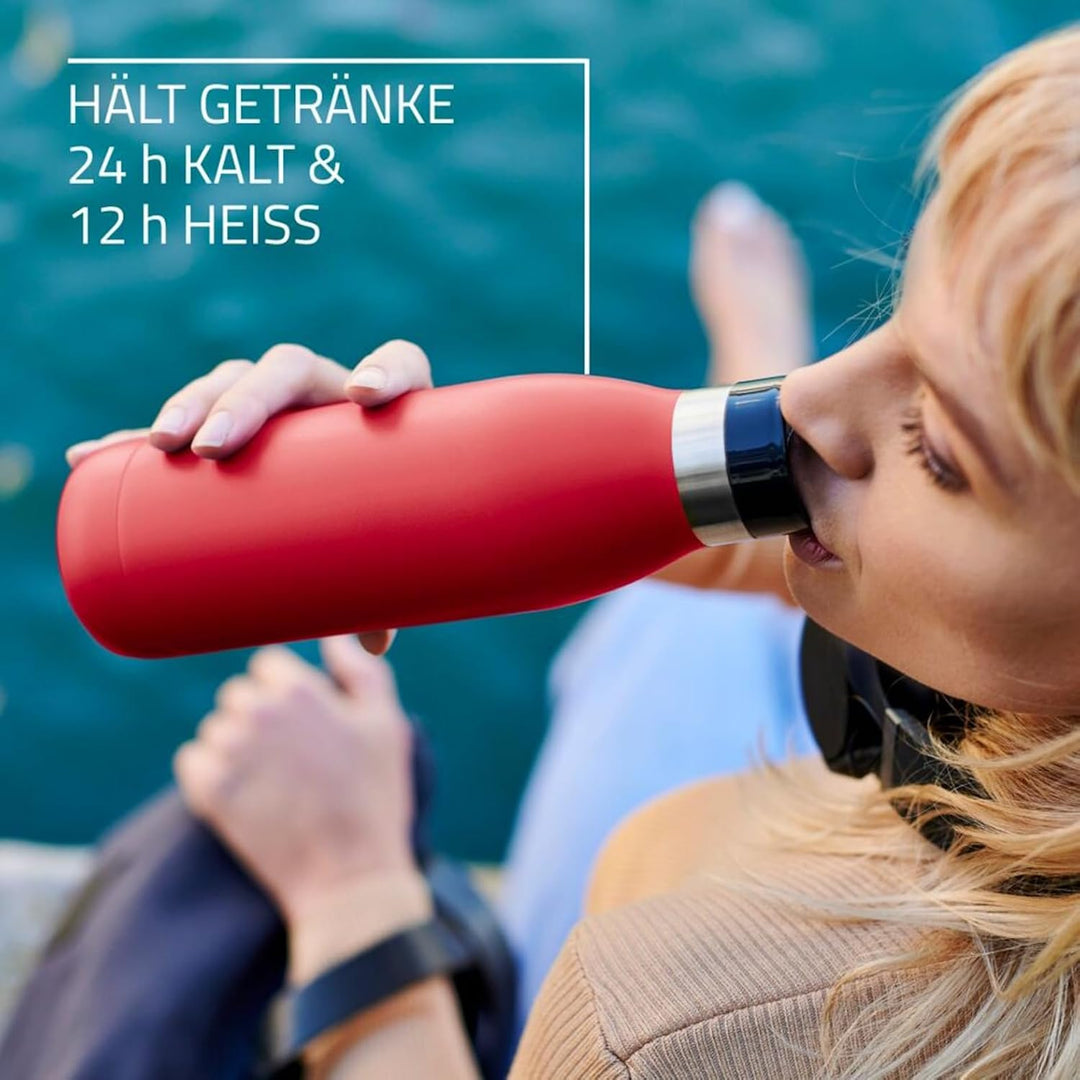 Emsa Bludrop Isolier-Trinkflasche, wiederverwendbar, Edelstahl, nachhaltig, Pulverbeschichtung, 360°