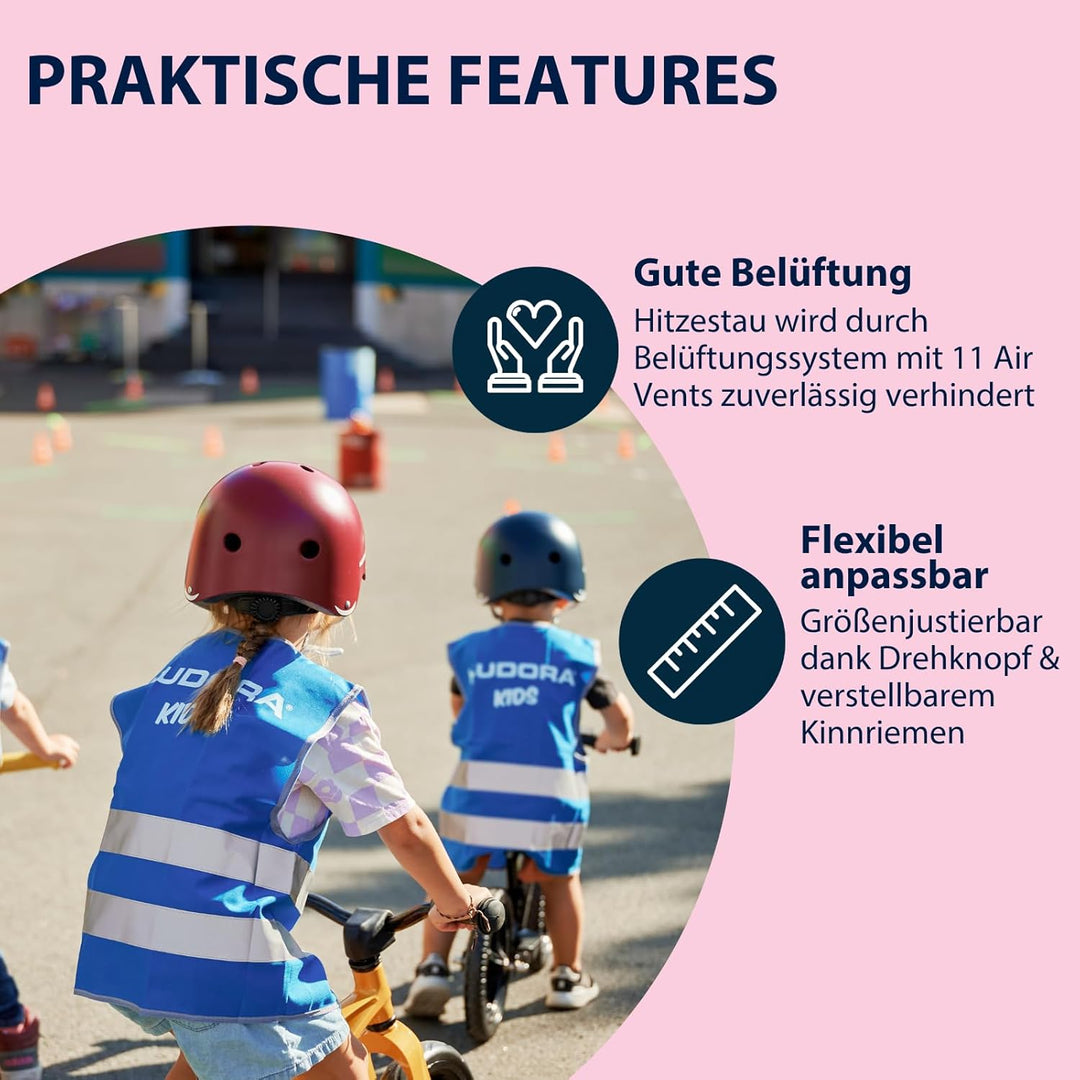 HUDORA Skaterhelm Robuster Kinderhelm - Fahrradhelm mit Air-Vent Belüftungssystem - Grössenverstellb