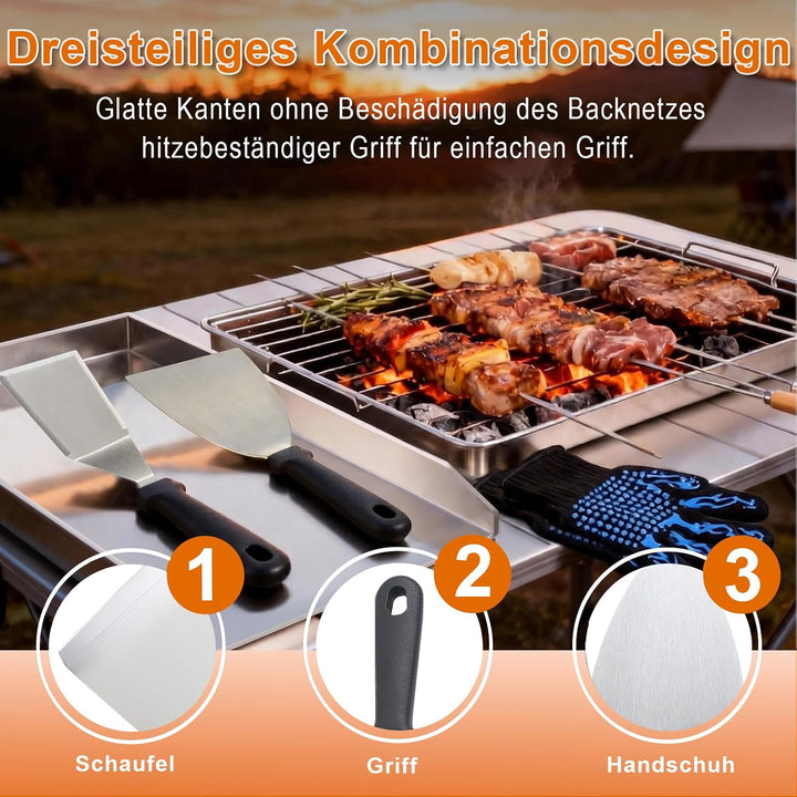 40x30cm Rostfreiem Edelstahl Grillplatte, 2mm Dicke Plancha Grillplatte Mit 2 Grillspachtel und Hoch
