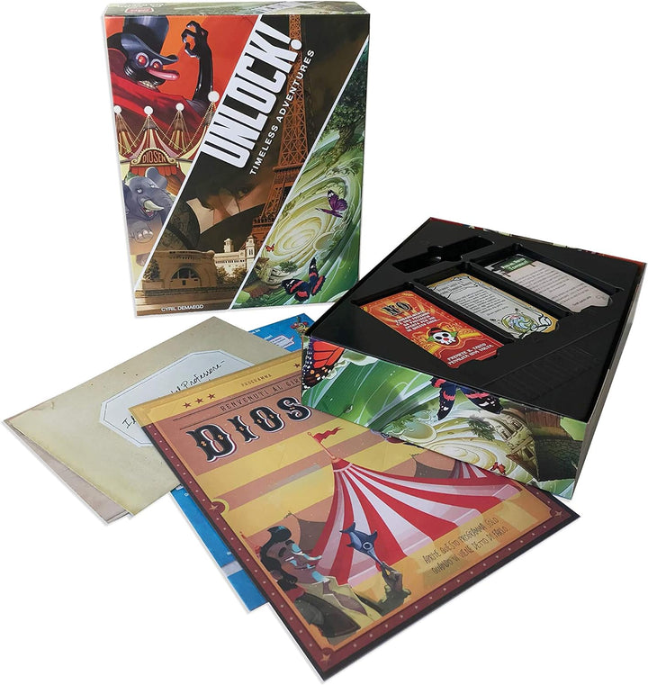 Asmodee Italia- Unlock Timeless Adventures Escape Room Tisch-Edition komplett in Italien hergestellt