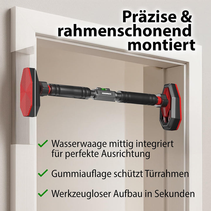 PEARL Sports Fitnessgeräte: Klimmzugstange für Türrahmen, Lock-Funktion, verstellbar, bis 300 kg (Kl