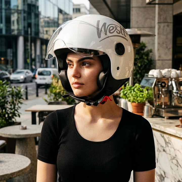Westt Jethelm mit Visier ECE 22.06 – Leichter Motorradhelm für Damen und Herren – Roller Helm Mopedh