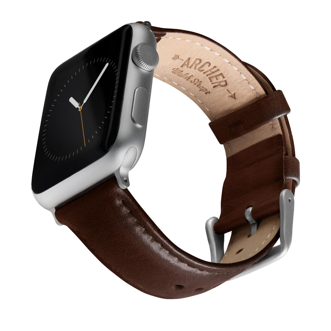 Archer Watch Straps - Uhrenarmbänder aus Hochwertigem Genarbtem Leder für Apple Watch Dunkle Kastani
