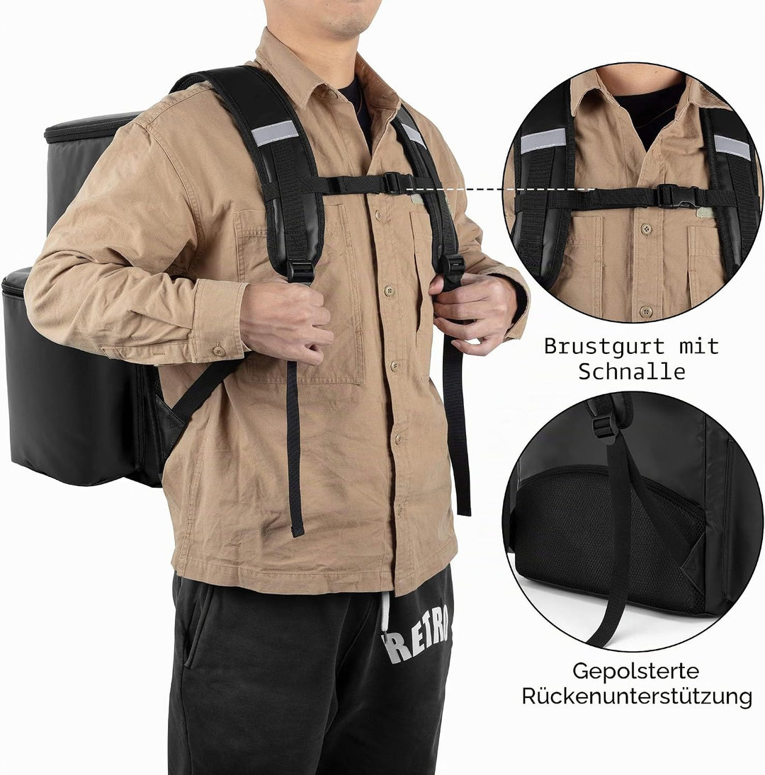 Trunab Kühltasche Lieferrucksack Isoliert Schwarz, Wasserdichter Insulated Bag Thermorucksack Transp