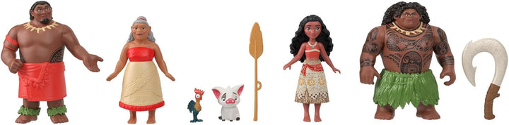 Mattel Disney Princess Toys, Vaiana Story Pack mit 6 Hauptcharakteren, kleine Puppen, Figuren und Zu