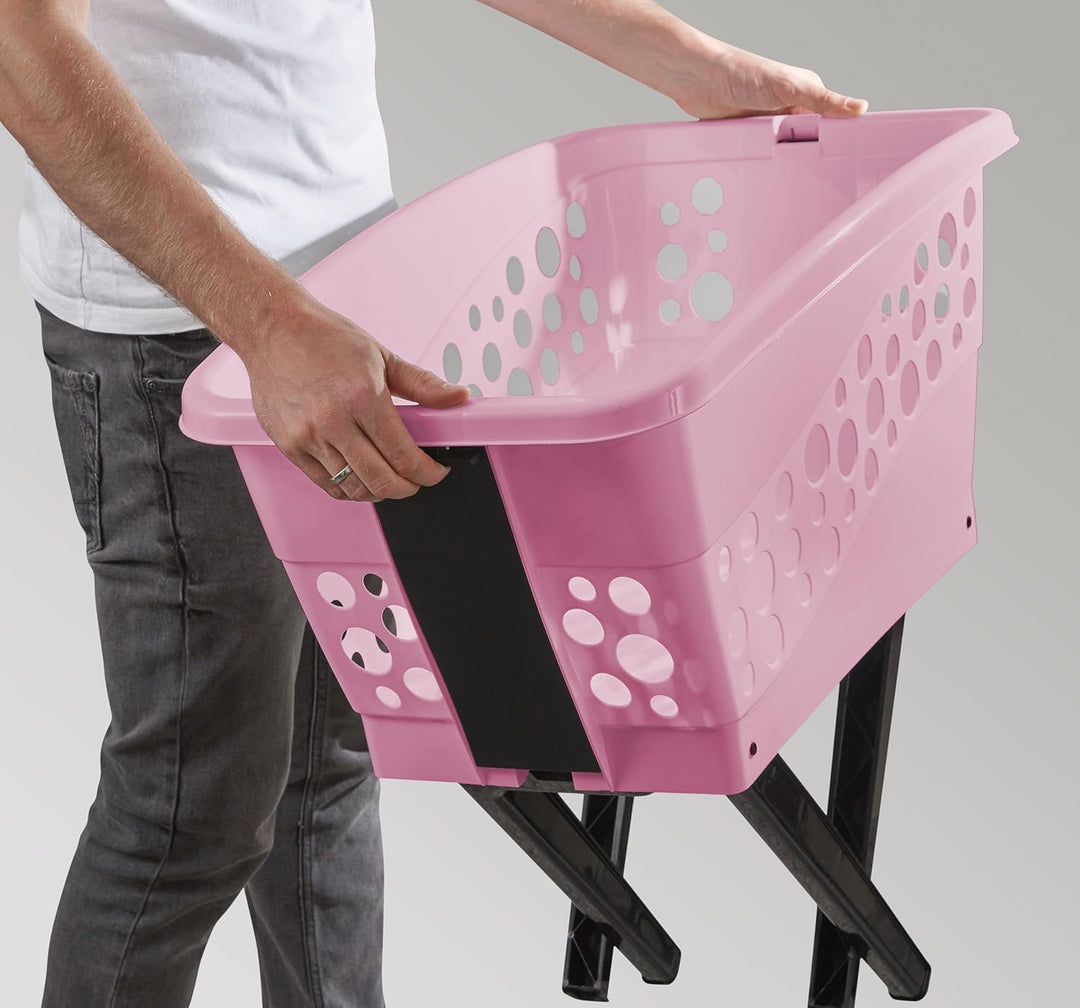 Gardissimo 50 Liter XL Wäschekorb mit Beinen, Rosa, 69 x 40 cm | Klappbare Füsse, Made in Germany, S