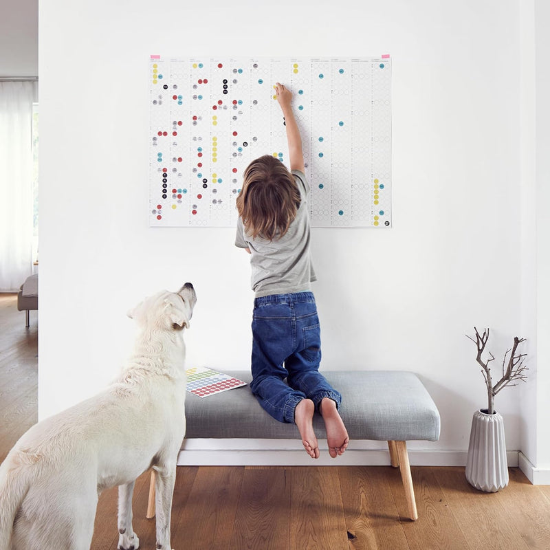 dot on Jahreskalender 2025 mit bunten Klebepunkten | Wandplaner Designkalender DIY Kalender Wandkale