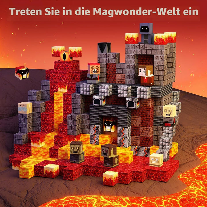 KIDCHEER Magnetische Blöcke für Kinder, 100 Teile – Fantasie-Blöcke-Set, Schwarz, Vulkan-Abenteuerbl