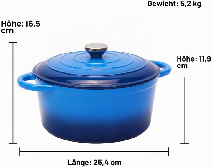 Gusseisen Topf Brot Backen inkl. Gärkorb, 26cm Emaille Bräter mit Deckel Schmortopf Gusseisen, Brot