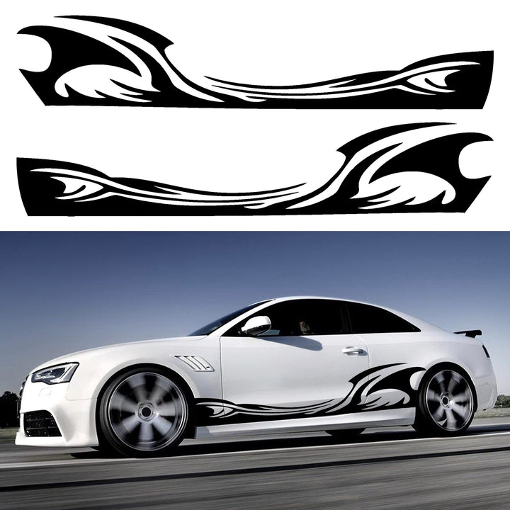 TOMALL 2 Stück 209 cm x 39 cm Wave Flame Graphic Car Body Side Flame Racing Sport Stripes Aufkleber