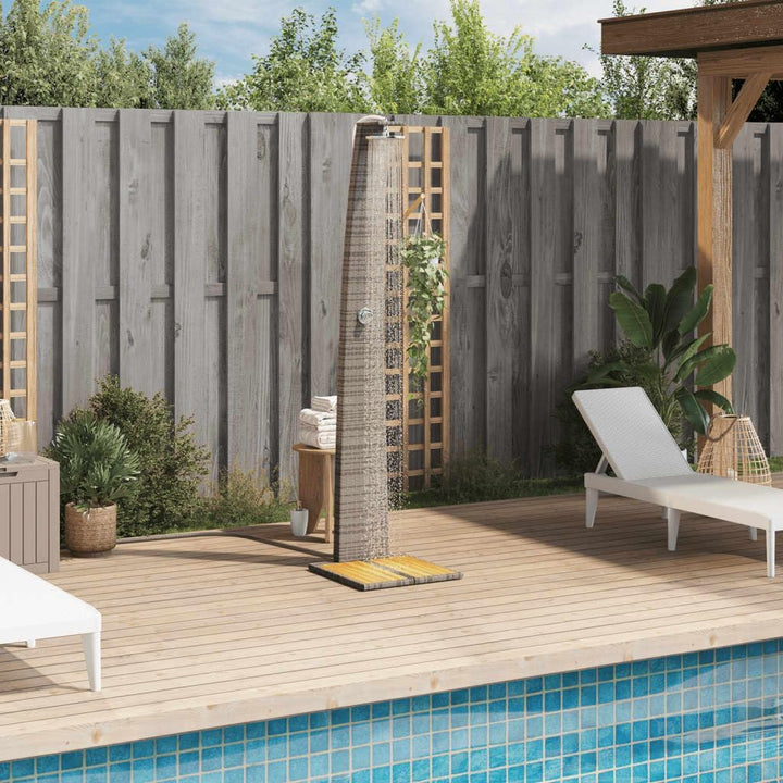 Rattan Gartendusche mit 180° Regenduschkopf Grosser Pooldusche mit Lattenboden Outdoor Dusche für Ga