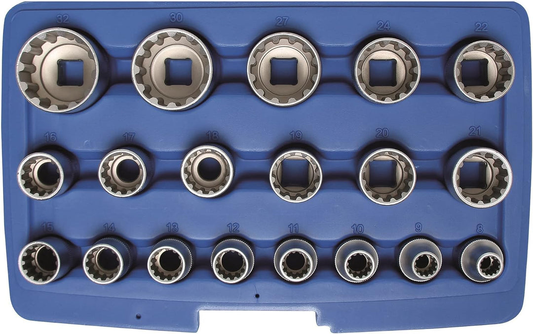 BGS 2152 | Steckschlüssel-Einsatz-Satz Gear Lock | 19-tlg. | 12,5 mm (1/2") | E-Profil / Zollgrössen