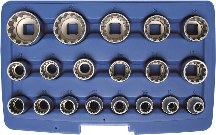 BGS 2152 | Steckschlüssel-Einsatz-Satz Gear Lock | 19-tlg. | 12,5 mm (1/2") | E-Profil / Zollgrössen