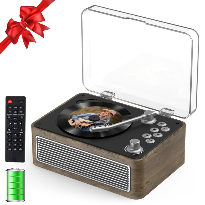 Gueray Tragbarer Bluetooth CD-Player mit Lautsprechern 3600mAh Wiederaufladbarer Vintage CD Spieler