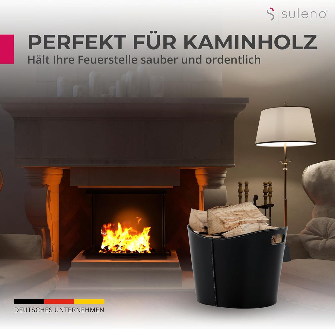 SULENO Holzkorb WEXFORD Brennholzkorb Kunstleder schwarz (L - 31,5 x 39,5 cm)