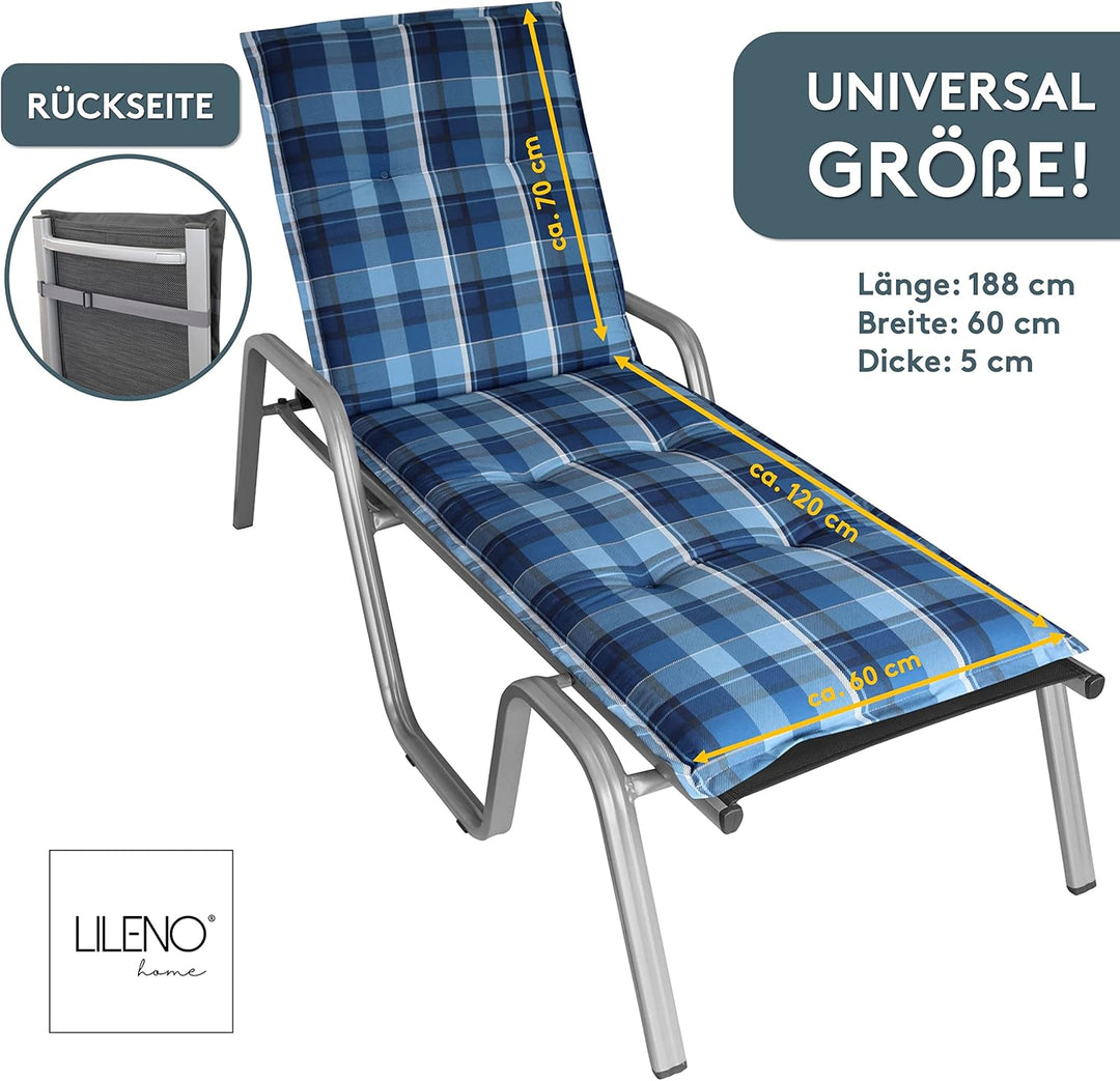 LILENO HOME Sonnenliege Auflage als [1er Set - Rollliege] in Karo Blau - Gartenliegen Auflage perfek