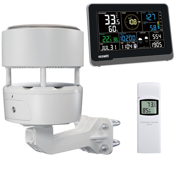ECOWITT Funk-Wetterstation WS3902 mit 7,5 Zoll LCD-Display, Garten-Wetter-Sensor WS85 (Solarpanel/Re