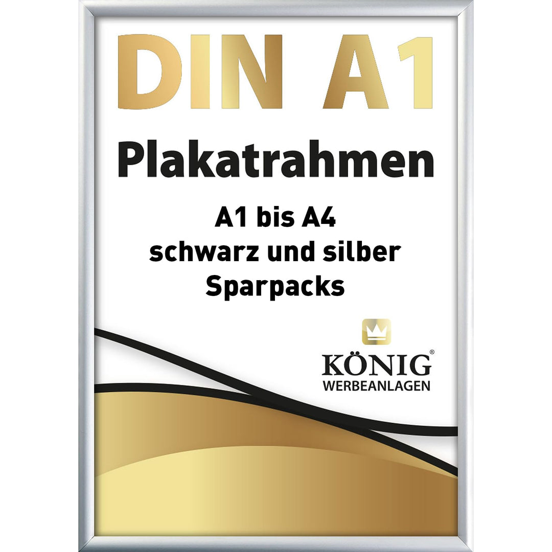 5 Plakatrahmen DIN A1 | 25mm Aluminium Profil, Silber | inkl. entspiegelter Schutzscheibe | Alu Klap