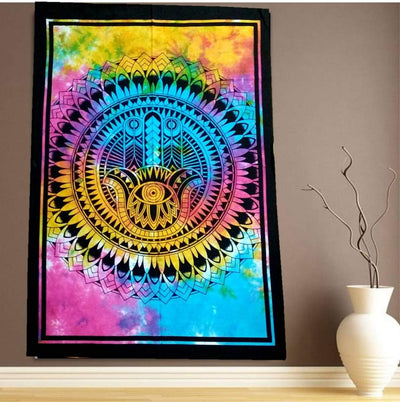 Purpledip Cotton Wall Poster Beach Throw 'Hamsa, Hand Of Fatima': Bohemian Wall Hanging Tapestry (20