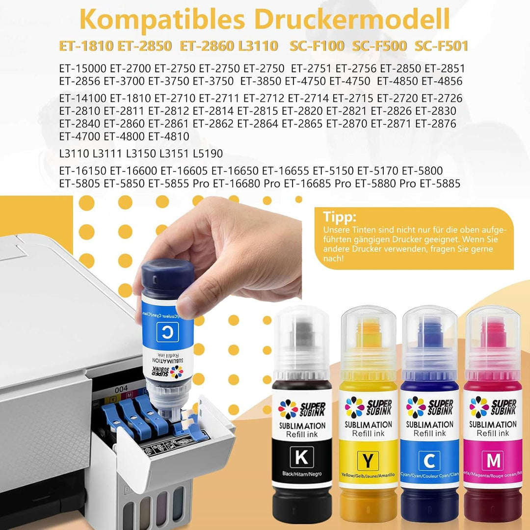 Sublimationstinte für Epson et 1810 2810 2820 2850 2830 2815 4810 Drucker (automatisch ausfüllen/Unn